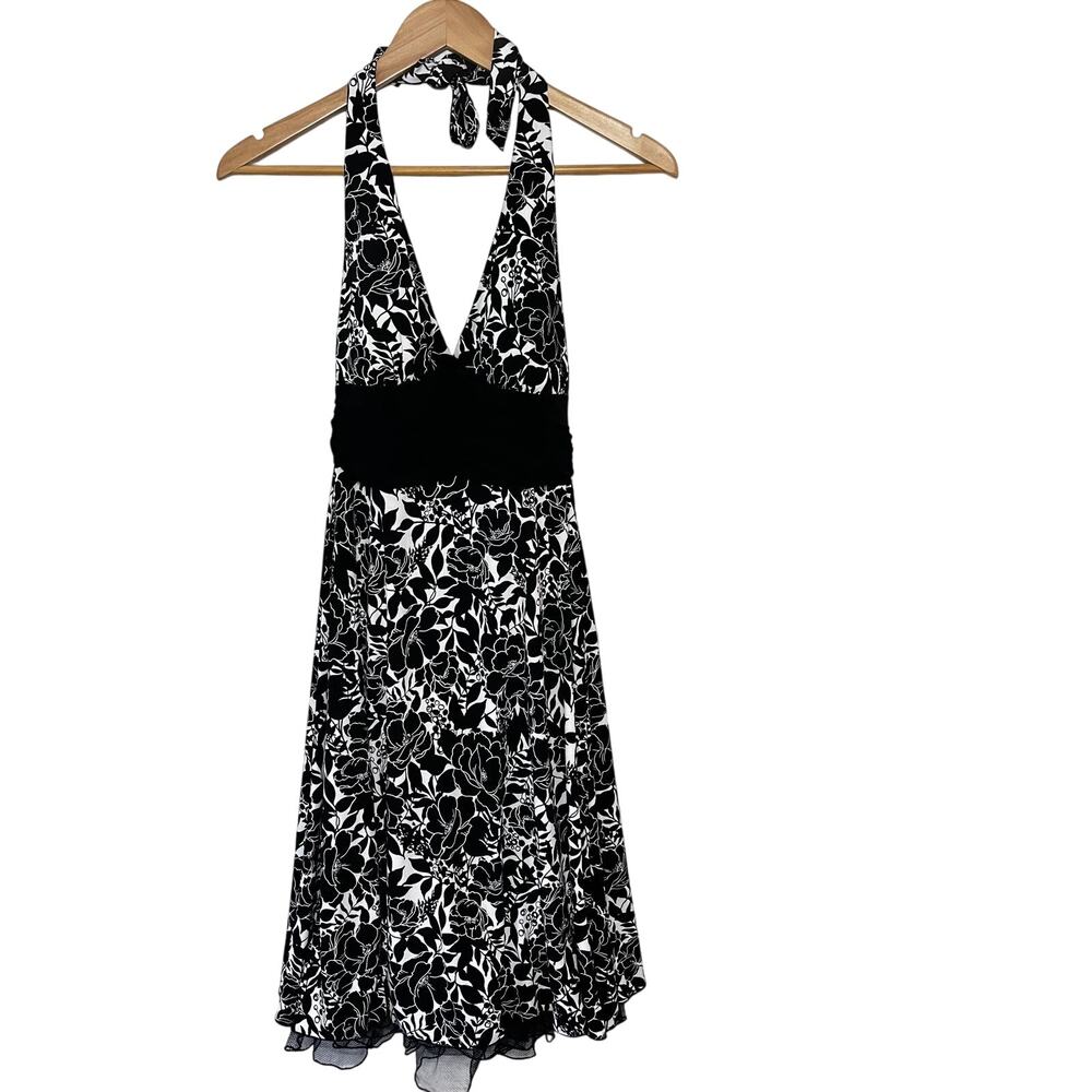 Vintage Studio‎ Y Dress Womens Small Black White Floral Halter Y2K Babydoll HOCO
